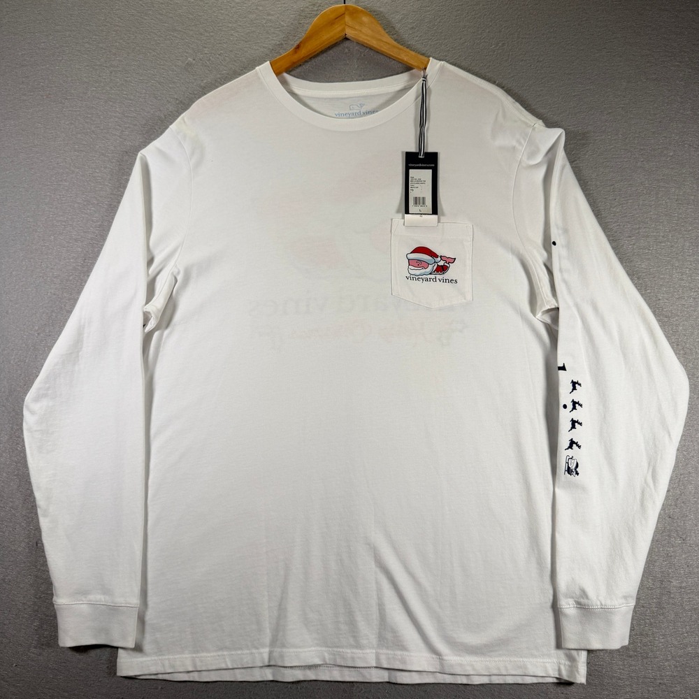 Vineyard Vines Mens L Long Sleeve Graphic Tee 2019 Classic Santa Merry Christmas